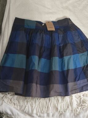 Lands' End Blue and Teal Plaid Circle Skirt